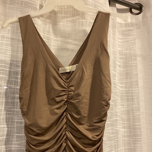 Beige, tan, camel colour Bodycon rushed dress - Picture 2 of 4